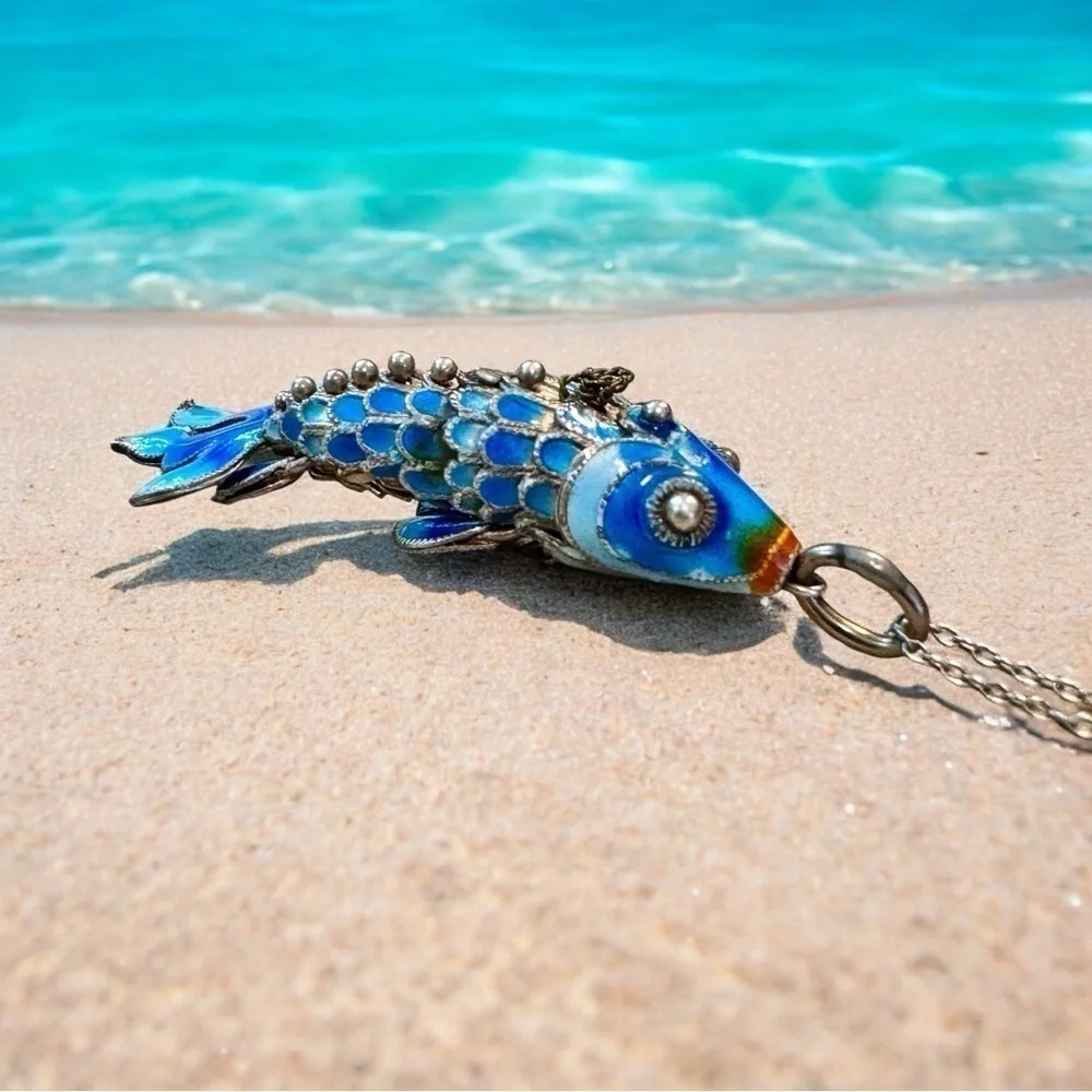 Vintage Sterling Silver & Enamel Koi Pendant / Charm - Picture 4 of 8